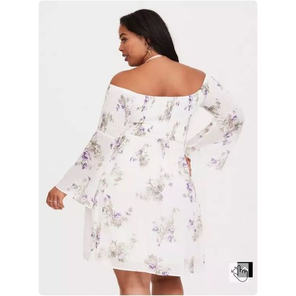 Torrid Vintage floral gauze mini midi skater long sleeve smocked Boho Dress 3xl - Picture 3 of 7
